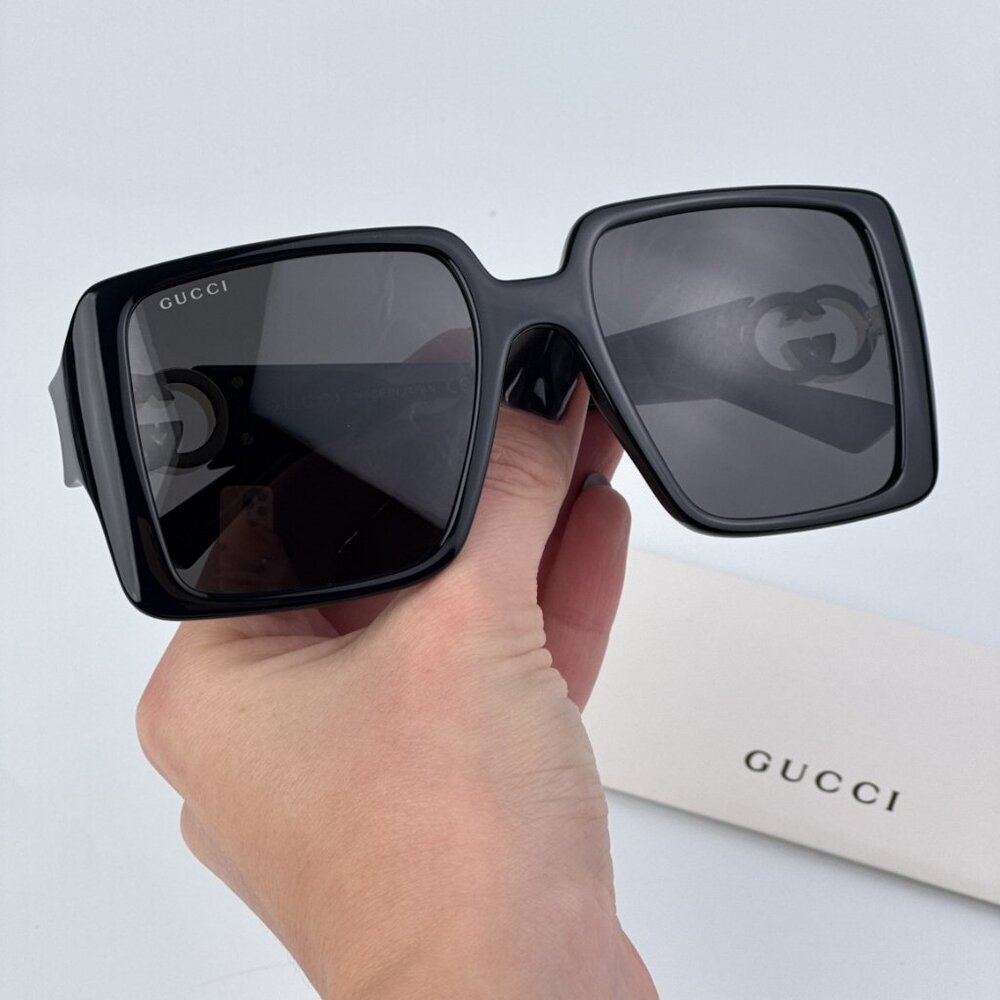 Gucci GG1692S 001 BRAND NEW Sunglasses Black Grey Square Women